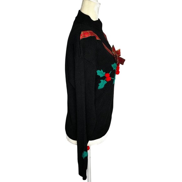 Vintage French Navy Petite Holly Embroidered Sweater Black 10/12 - Picture 4 of 10